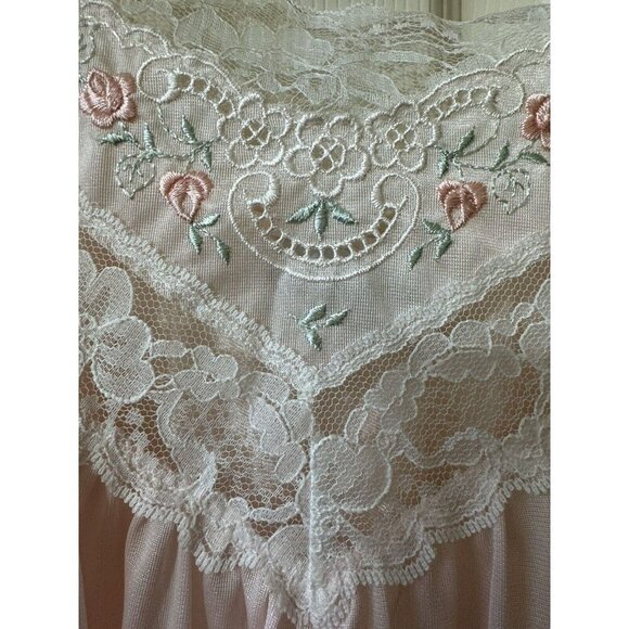 Vintage Lace Nightgown Peach Embroidery Rose Semi Sheer Drape Apostrophe Medium - Picture 3 of 9